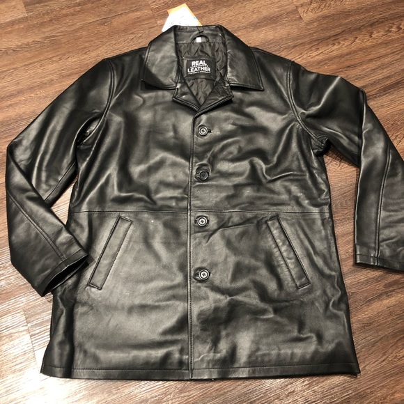 ❤️ Decrum real leather black button up coat New - Picture 2 of 5